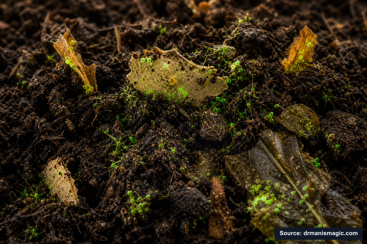 Organic fertilizer feeding soil microbes around plant roots