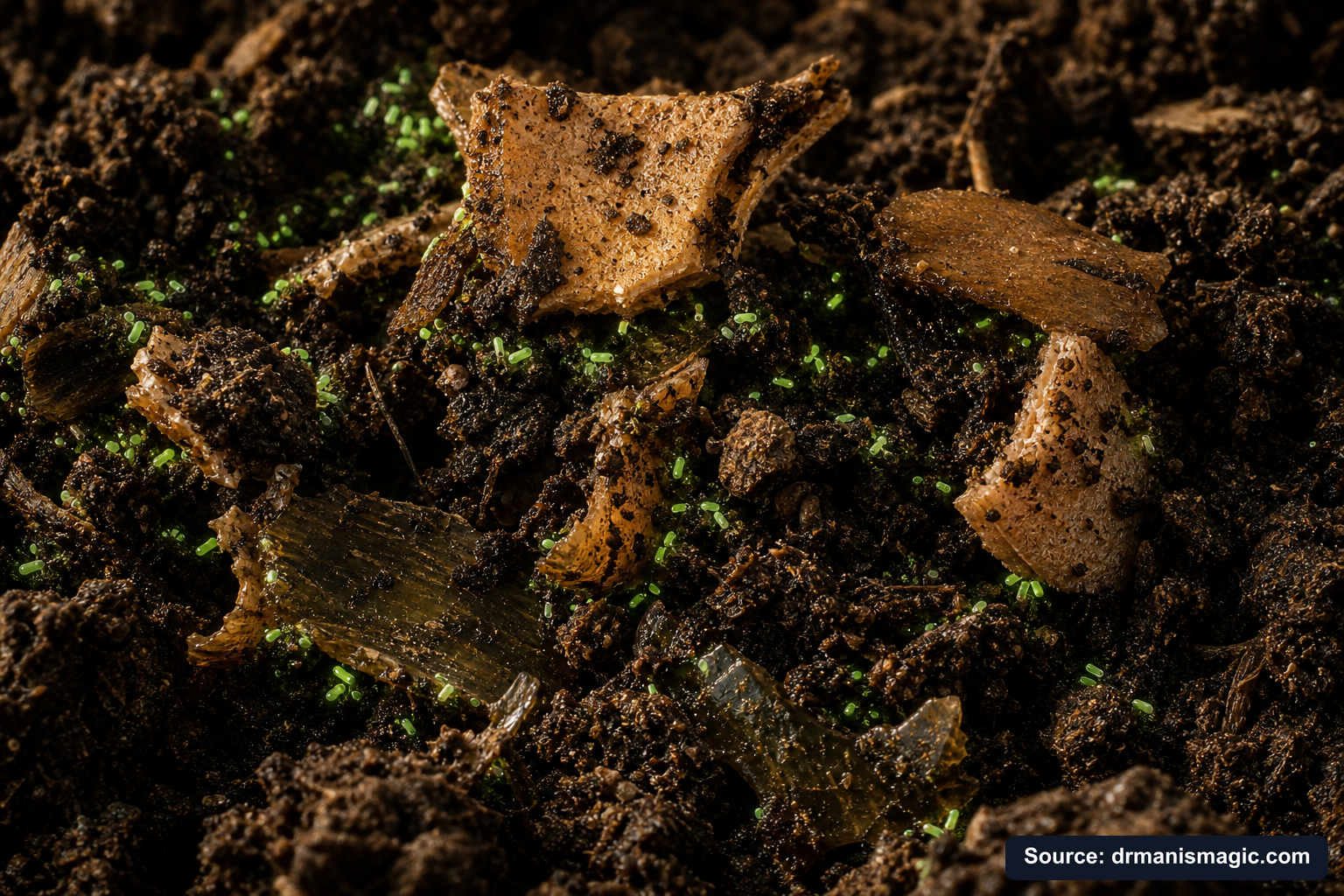 Organic fertilizer feeding soil microbes around plant roots