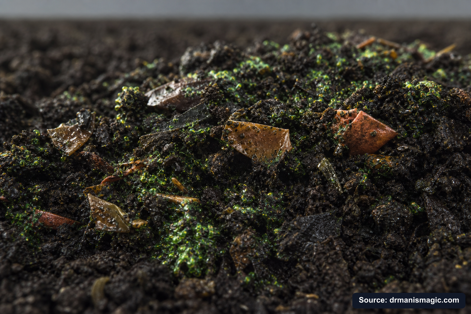Organic fertilizer feeding soil microbes around plant roots