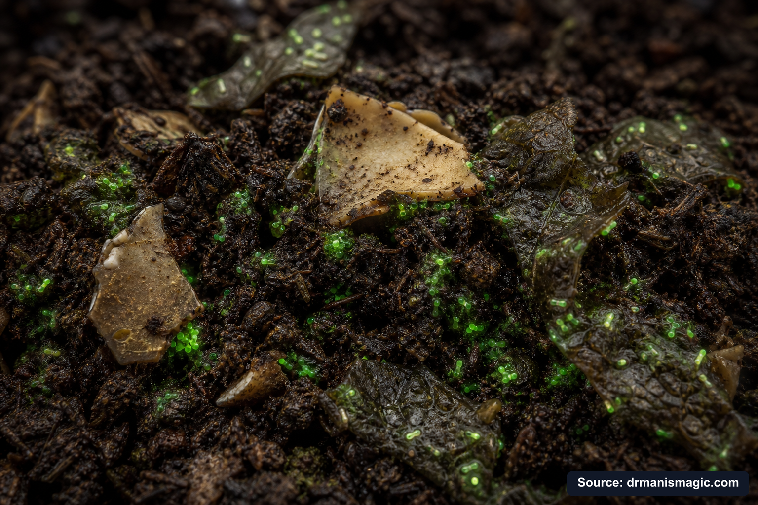 Organic fertilizer feeding soil microbes around plant roots