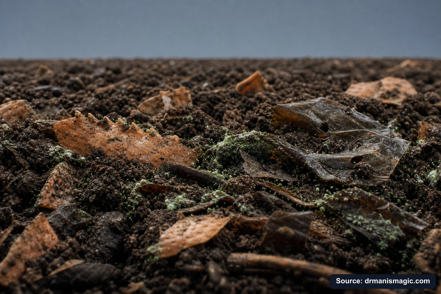 Organic fertilizer feeding soil microbes around plant roots