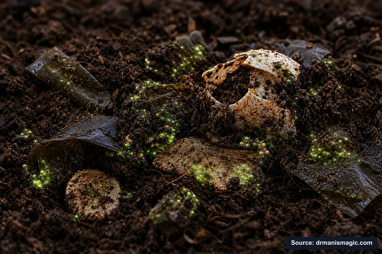 Organic fertilizer feeding soil microbes around plant roots