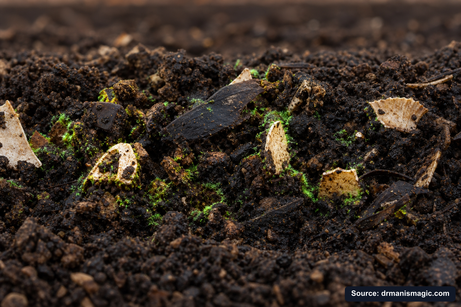Organic fertilizer feeding soil microbes around plant roots