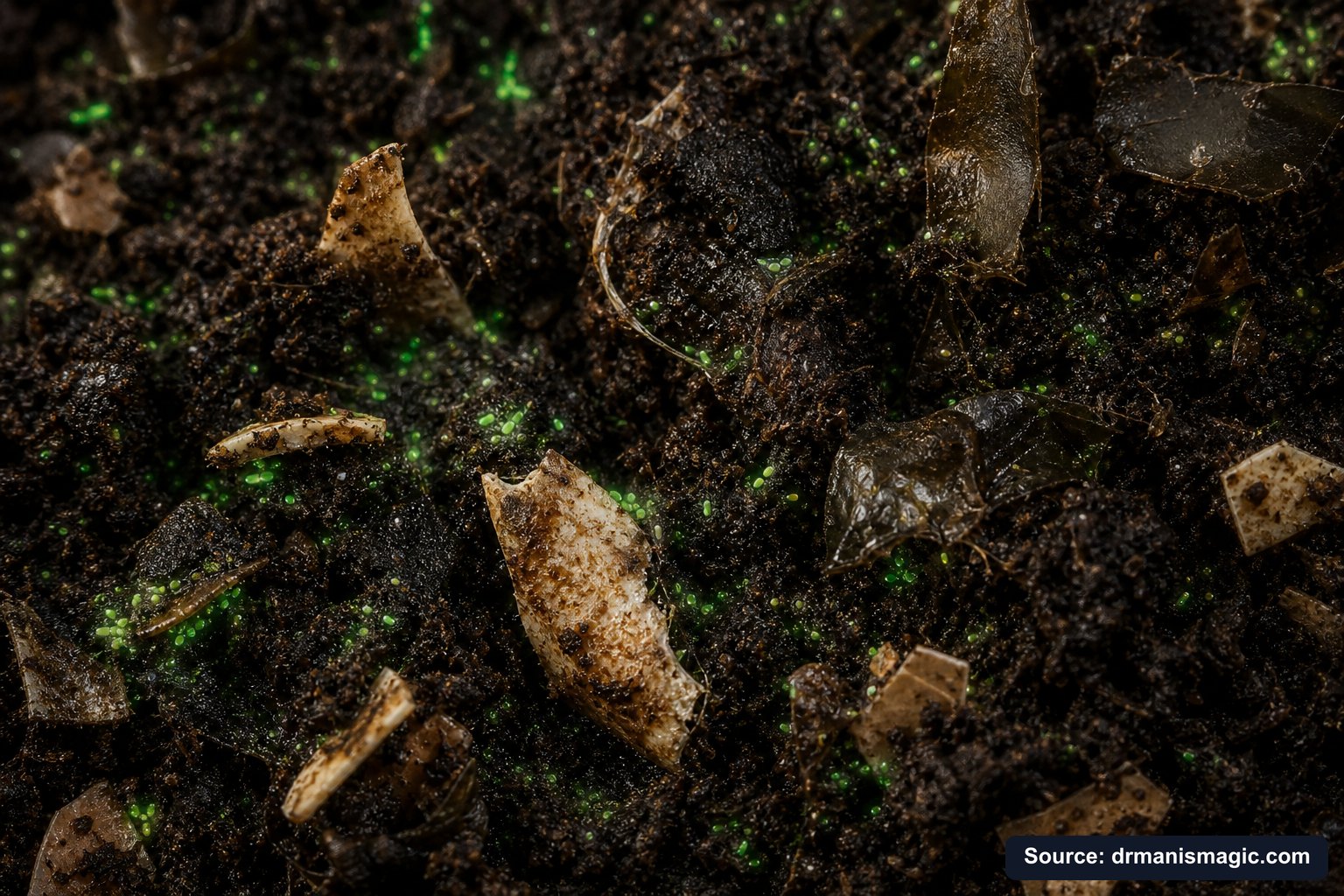 Organic fertilizer feeding soil microbes around plant roots
