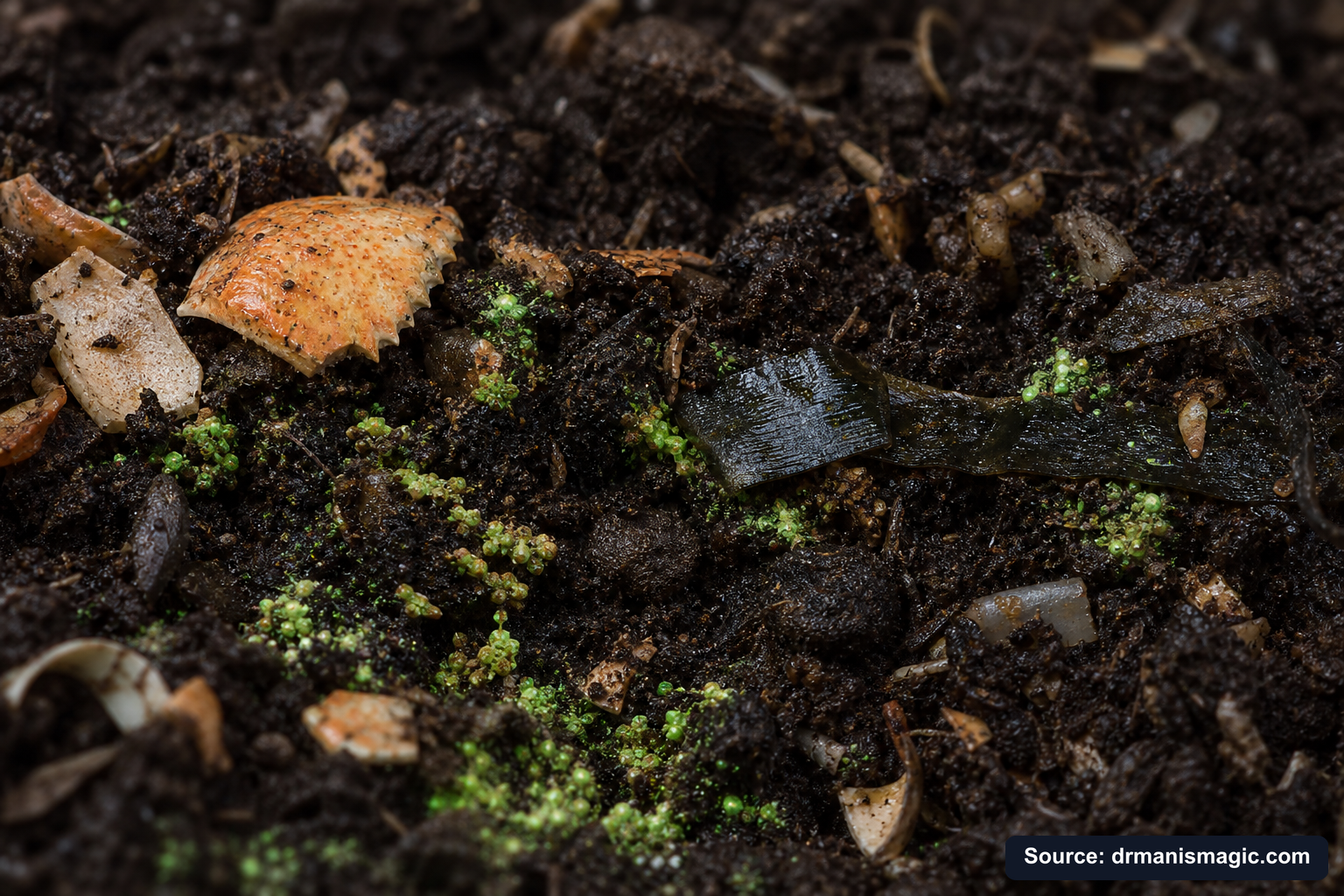 Organic fertilizer feeding soil microbes around plant roots