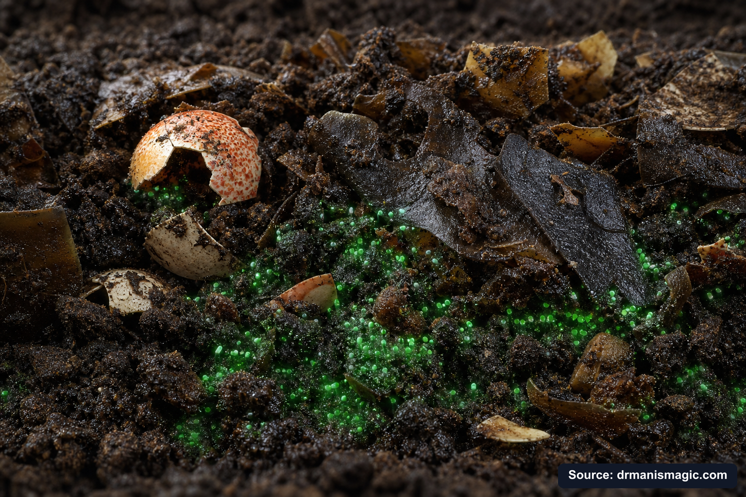 Organic fertilizer feeding soil microbes around plant roots