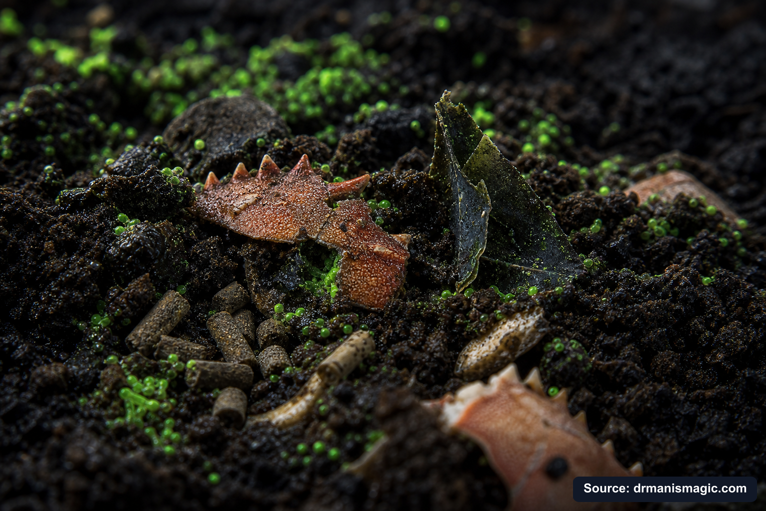 Organic fertilizer feeding soil microbes around plant roots