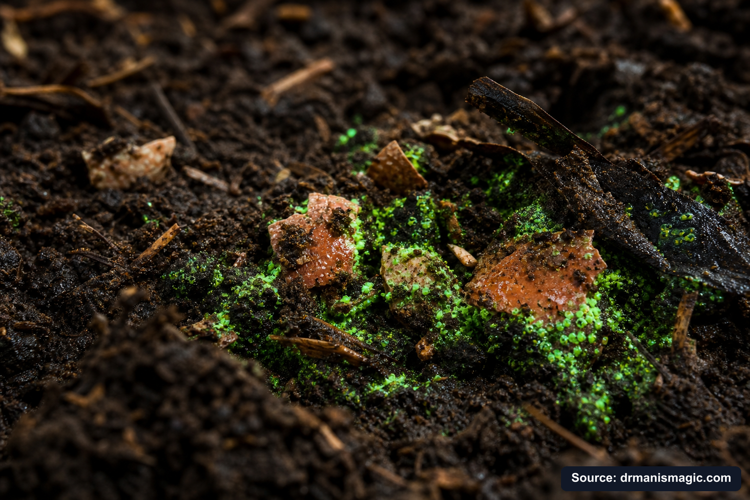 Organic fertilizer feeding soil microbes around plant roots