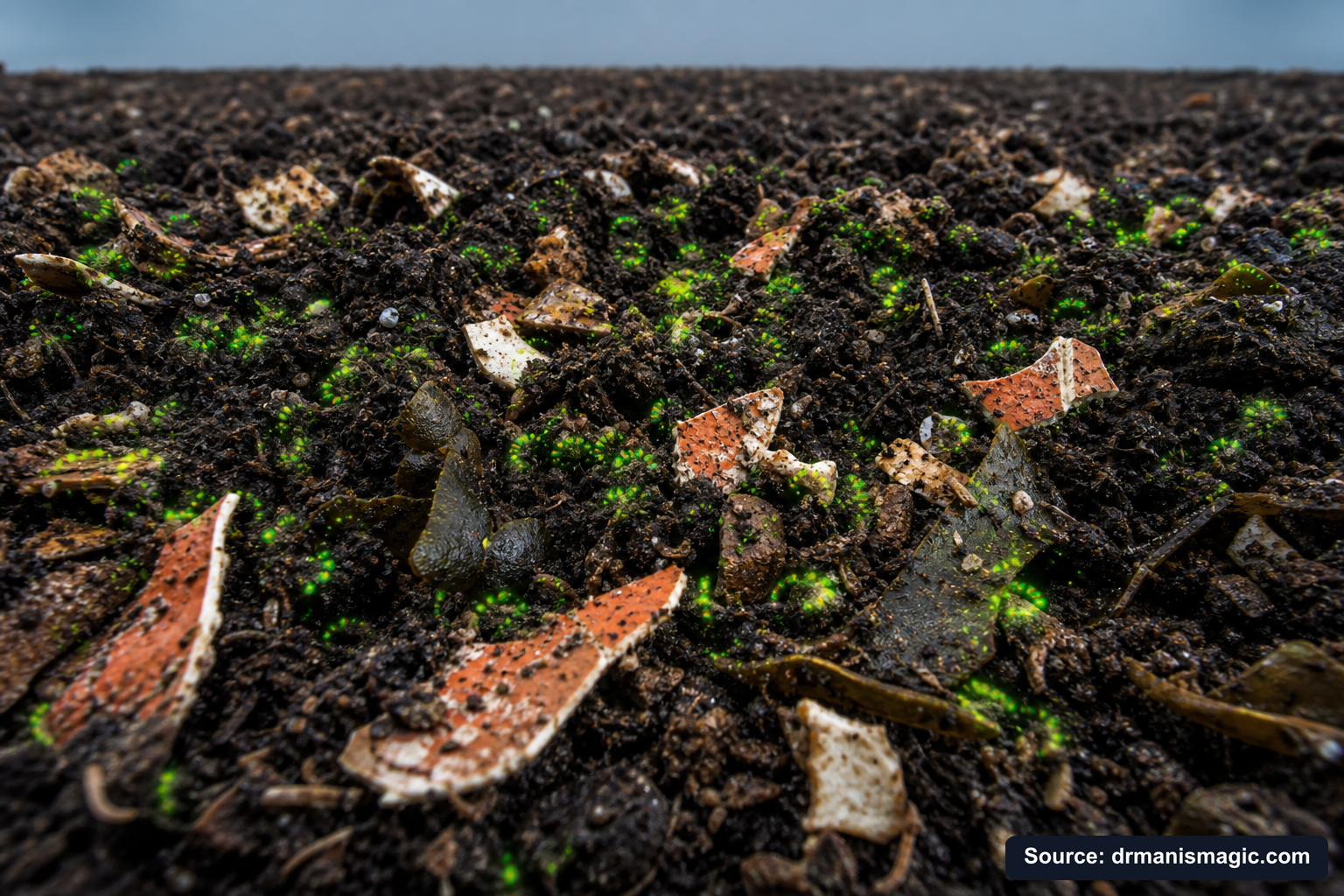 Organic fertilizer feeding soil microbes around plant roots