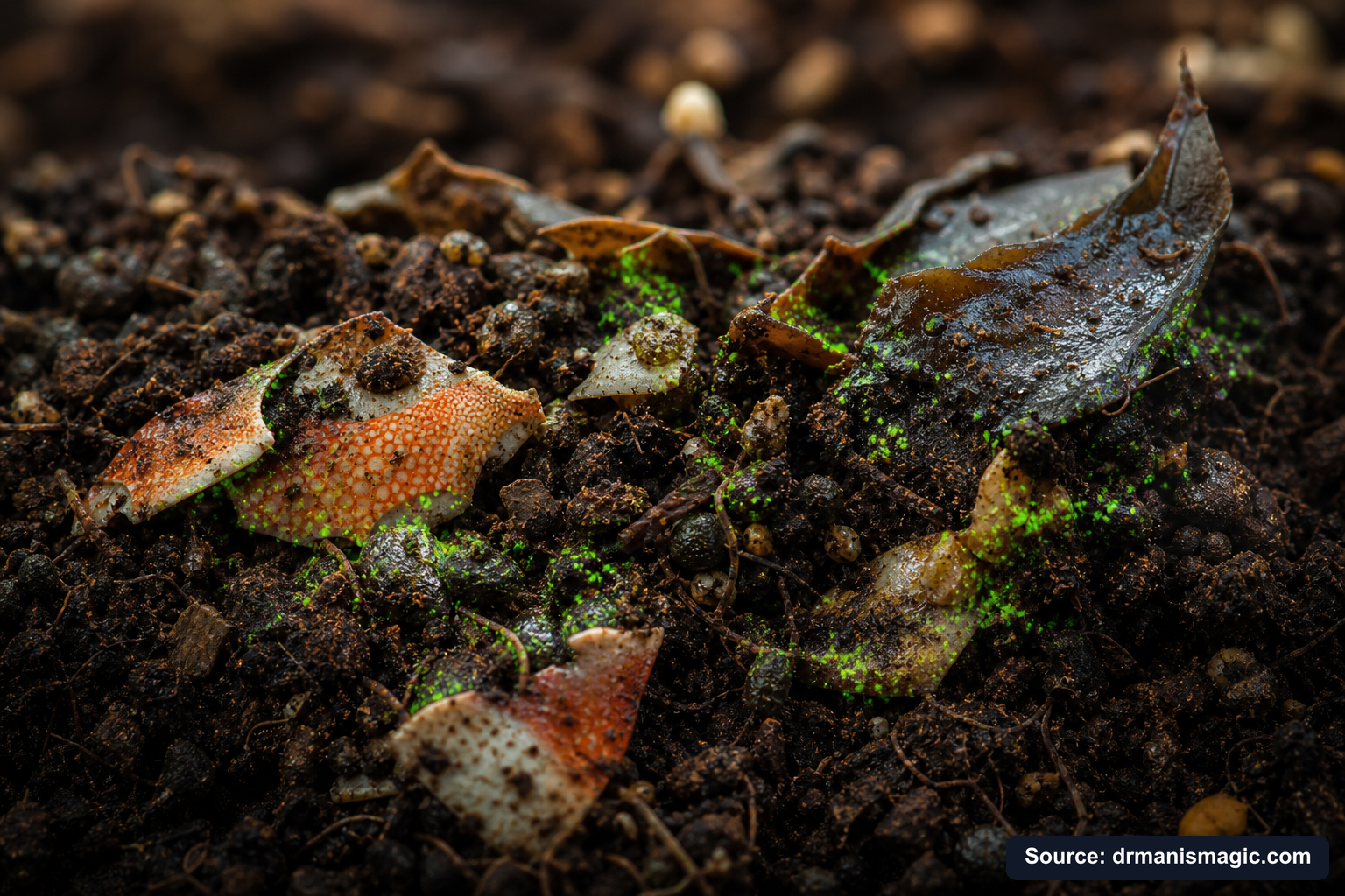 Organic fertilizer feeding soil microbes around plant roots