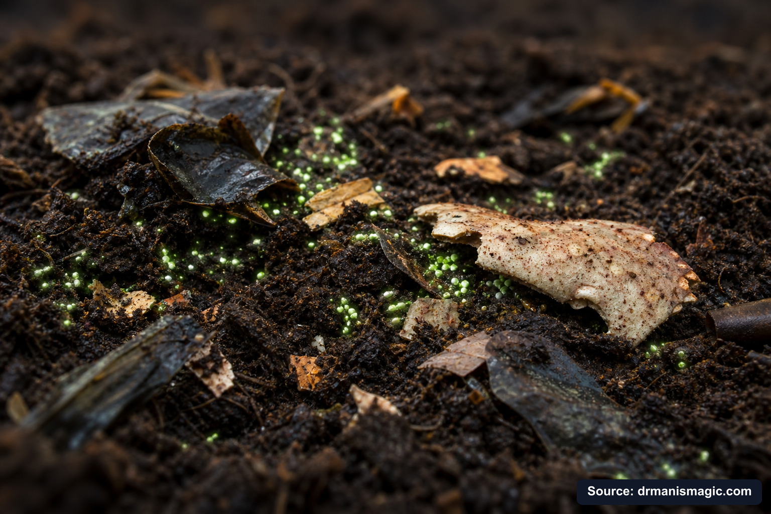 Organic fertilizer feeding soil microbes around plant roots