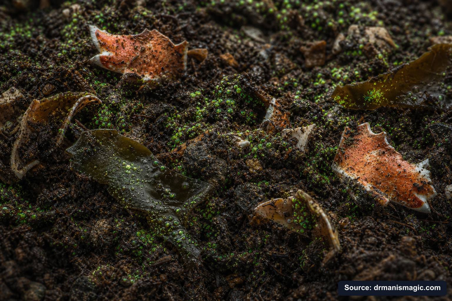 Organic fertilizer feeding soil microbes around plant roots