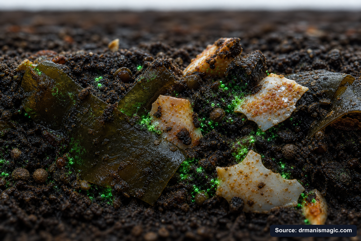 Organic fertilizer feeding soil microbes around plant roots