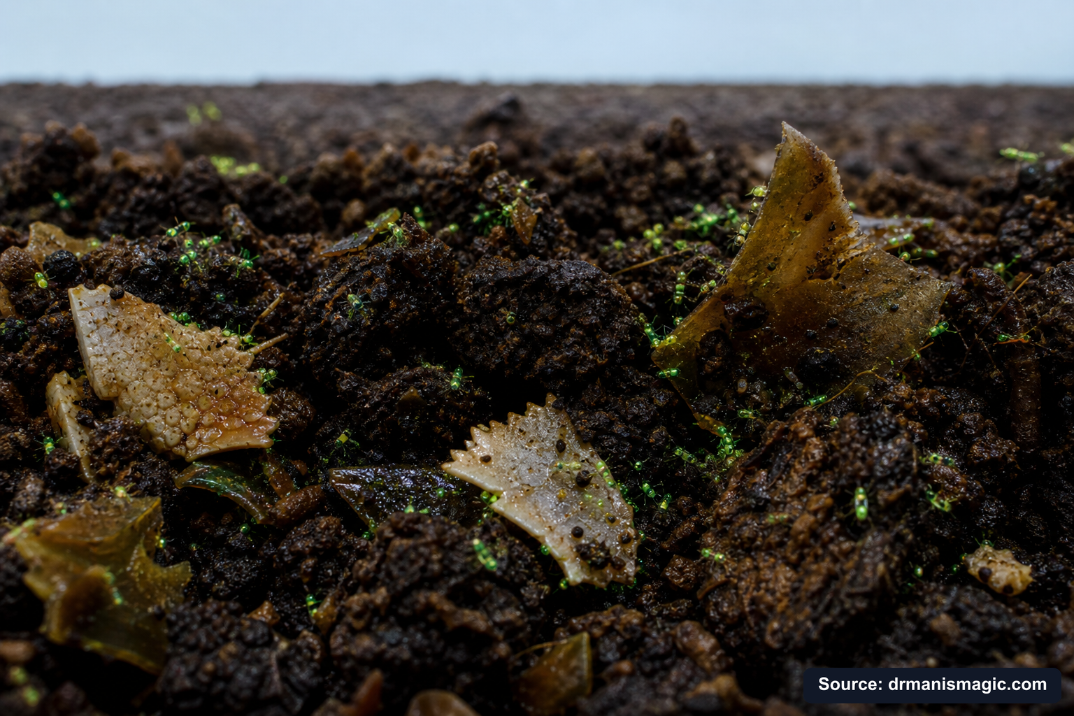 Organic fertilizer feeding soil microbes around plant roots