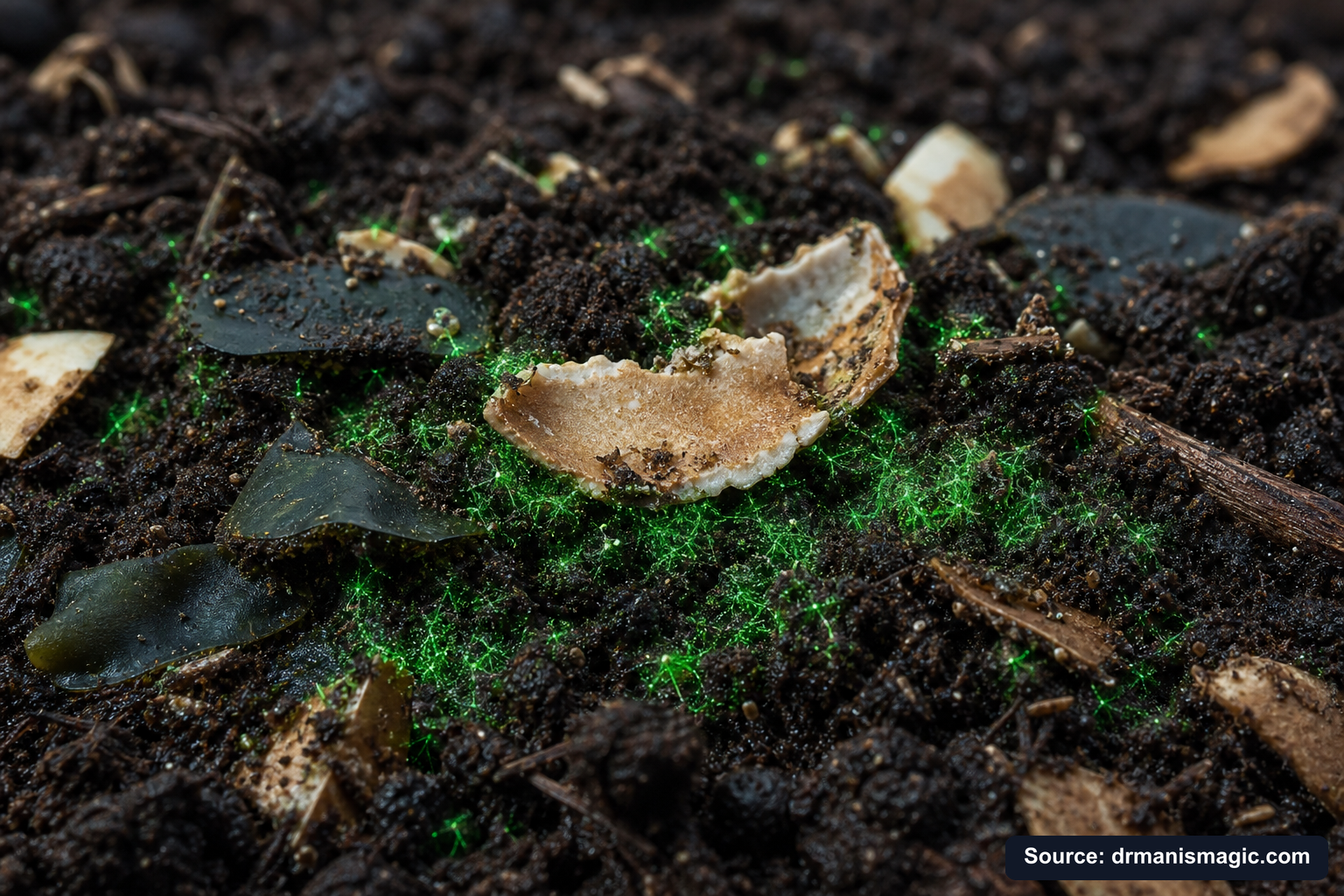 Organic fertilizer feeding soil microbes around plant roots