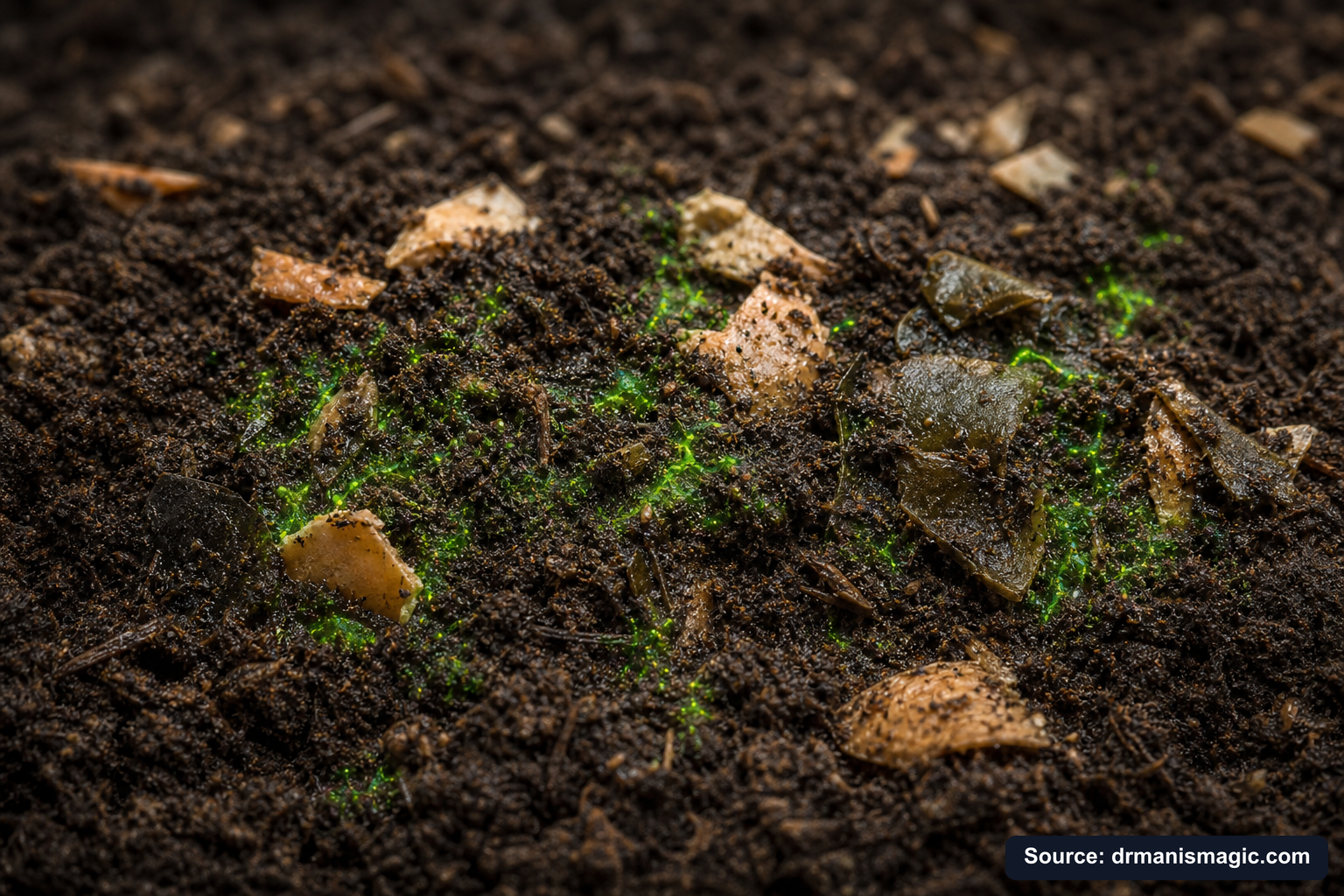 Organic fertilizer feeding soil microbes around plant roots