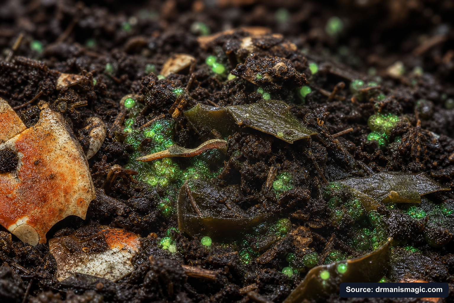 Organic fertilizer feeding soil microbes around plant roots