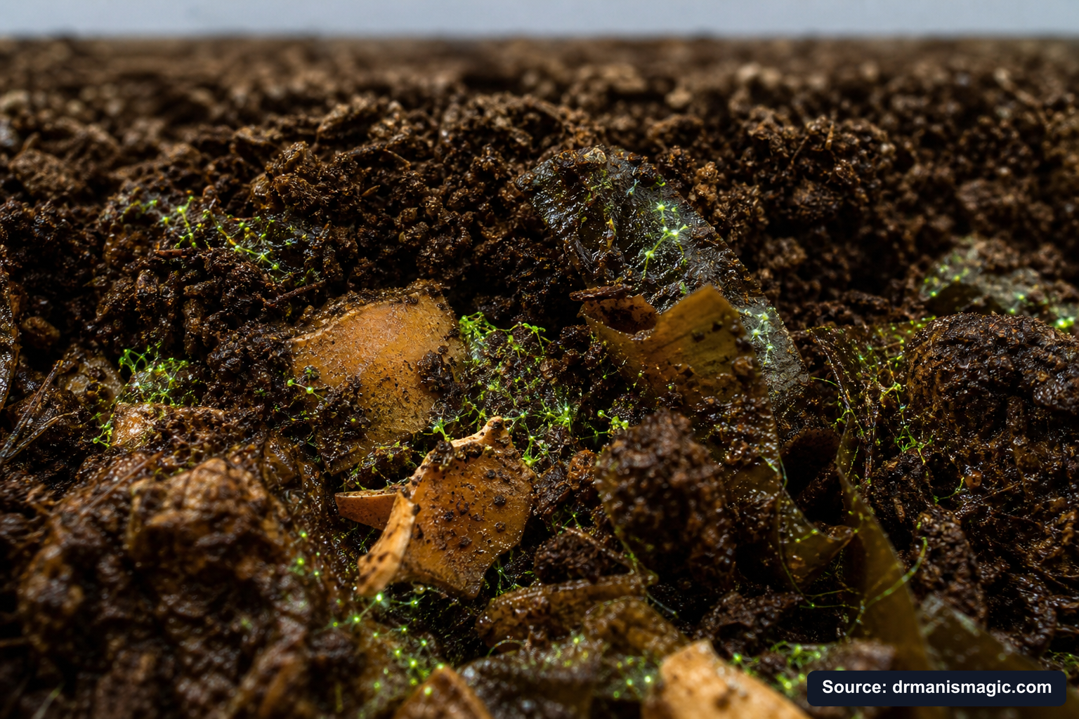 Organic fertilizer feeding soil microbes around plant roots