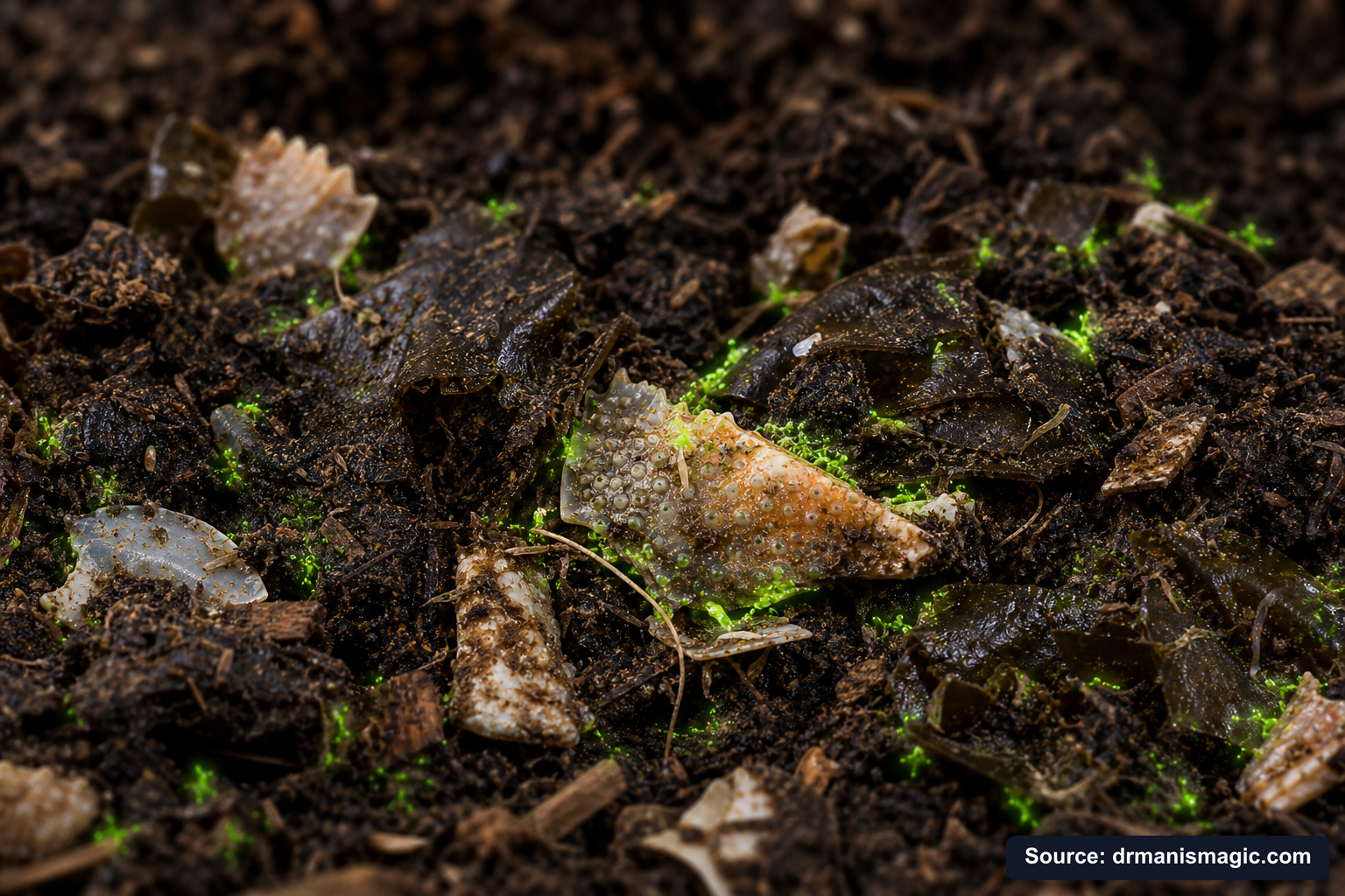Organic fertilizer feeding soil microbes around plant roots