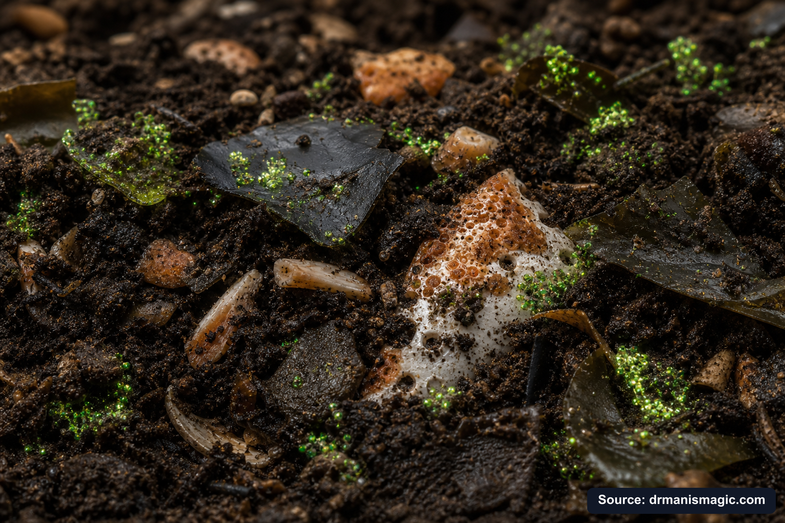 Organic fertilizer feeding soil microbes around plant roots