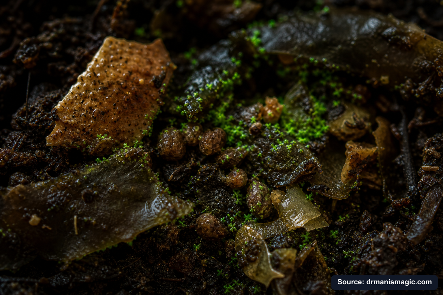 Organic fertilizer feeding soil microbes around plant roots