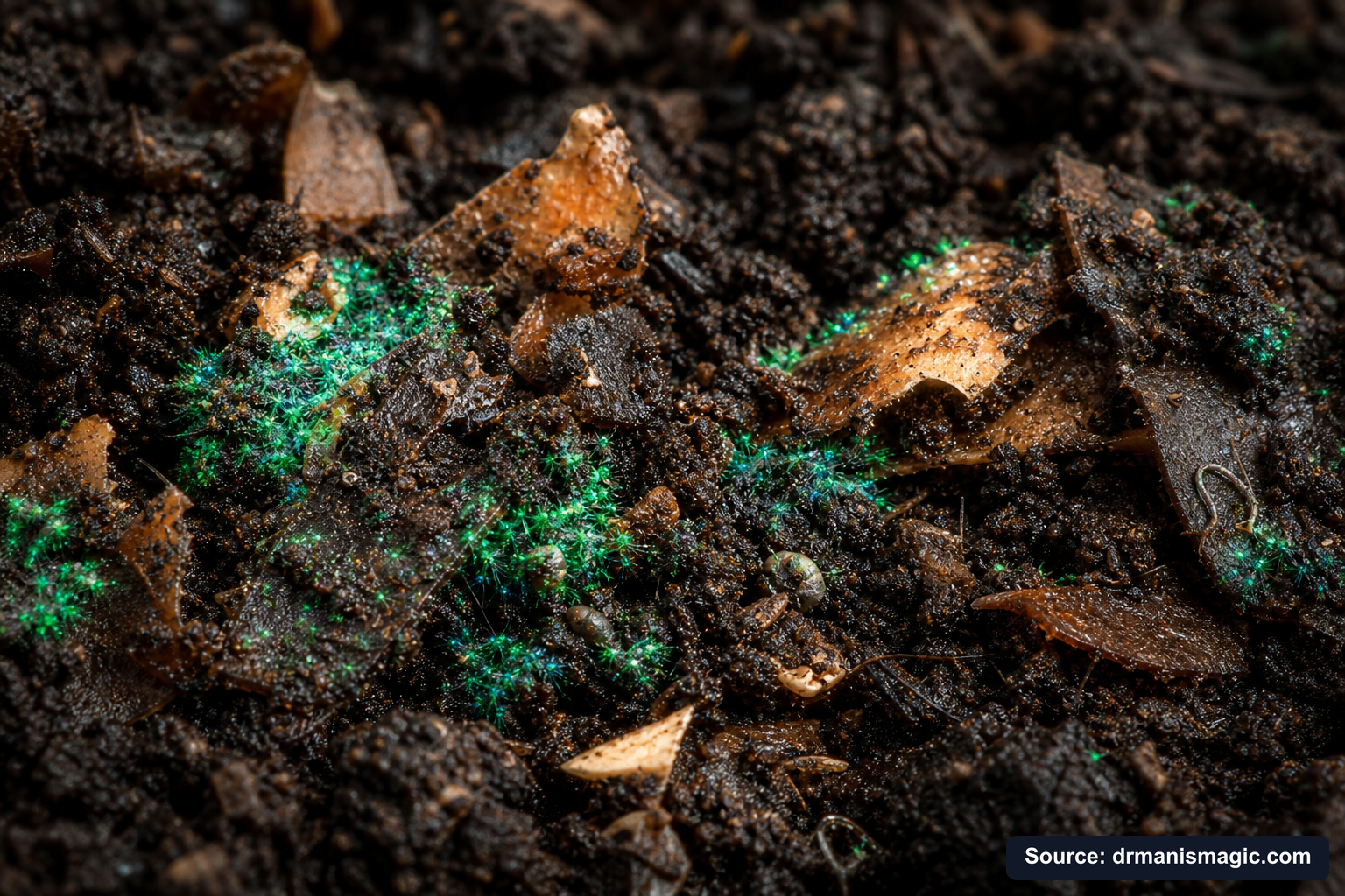 Organic fertilizer feeding soil microbes around plant roots