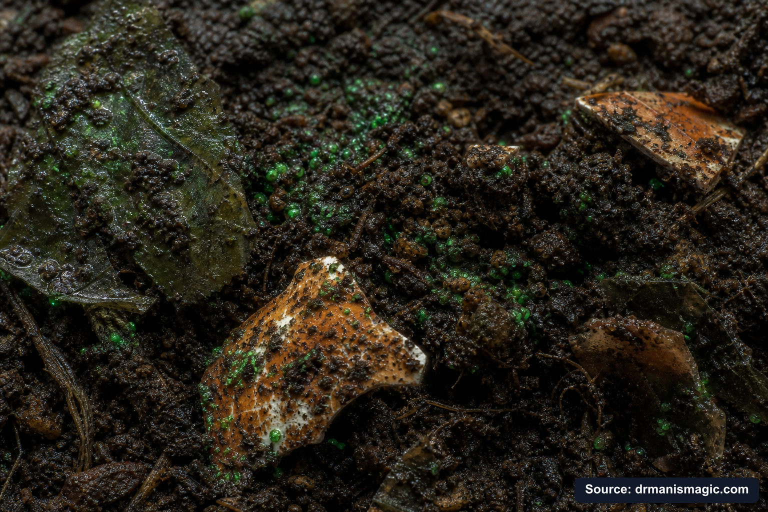 Organic fertilizer feeding soil microbes around plant roots