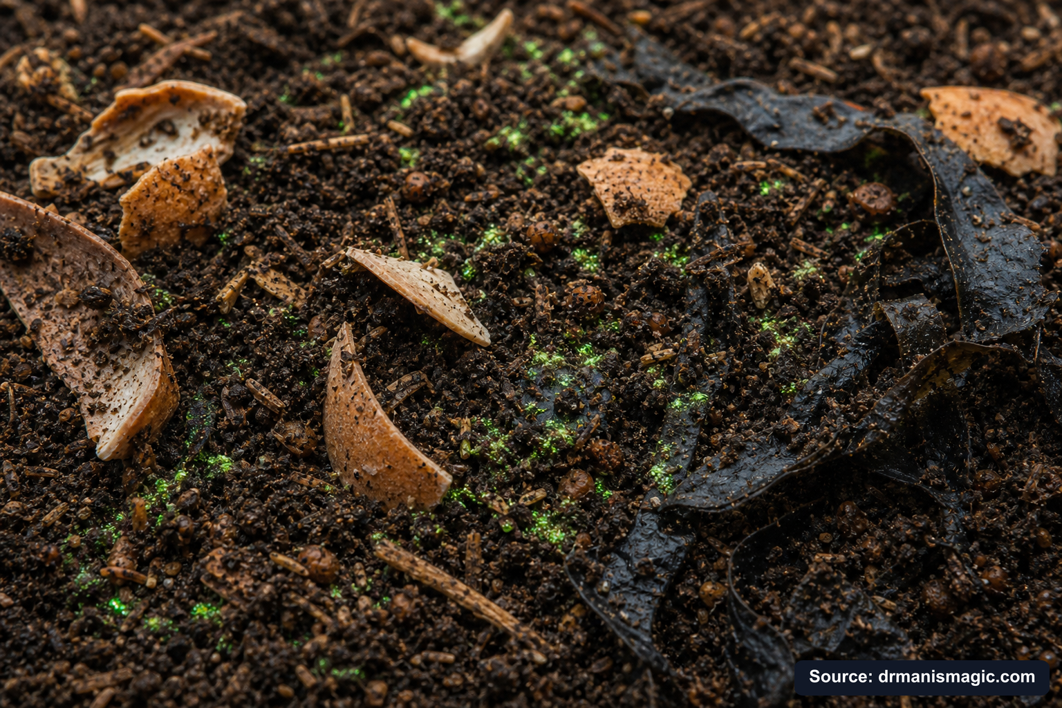 Organic fertilizer feeding soil microbes around plant roots