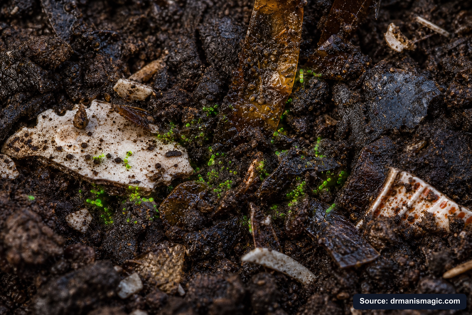 Organic fertilizer feeding soil microbes around plant roots