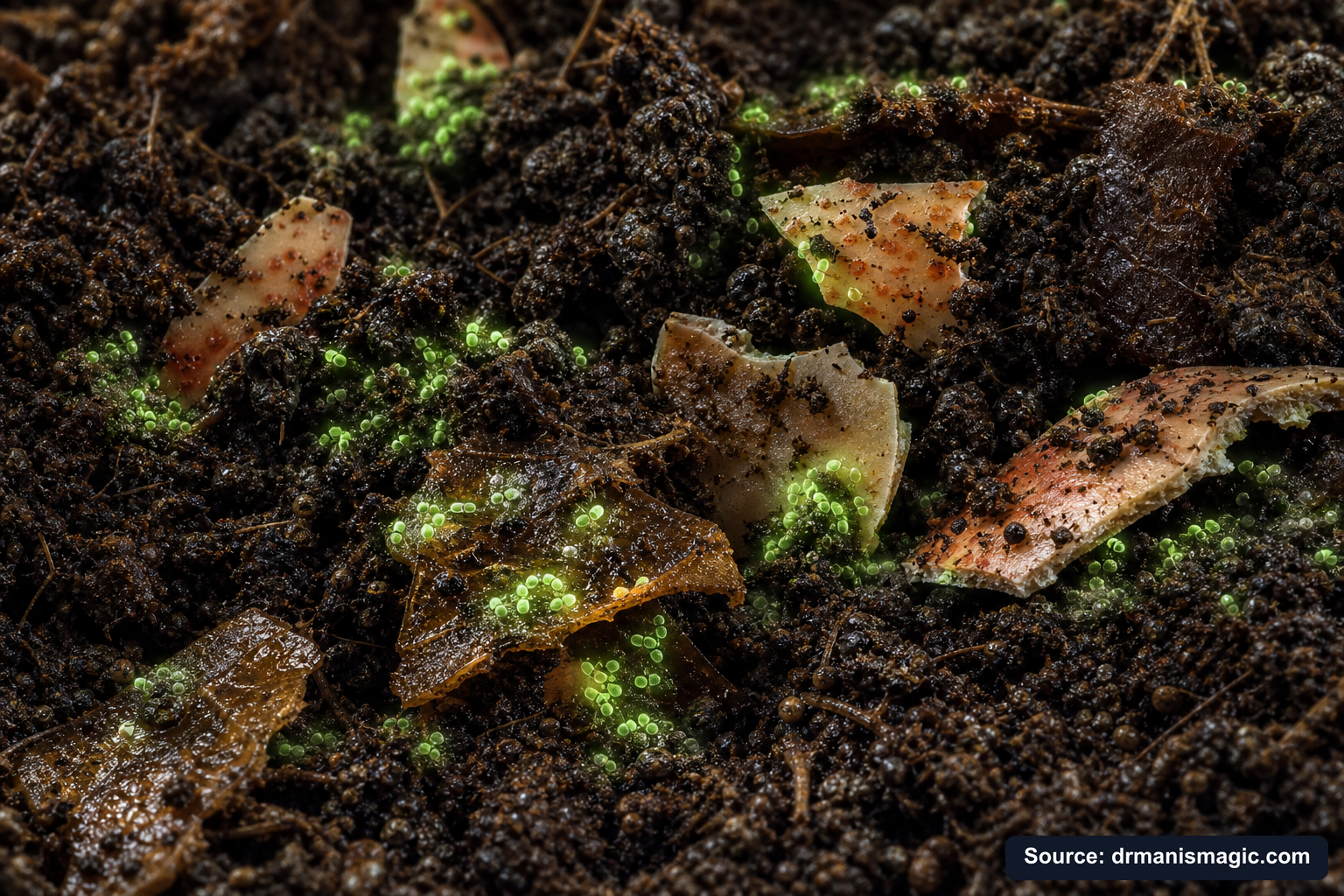 Organic fertilizer feeding soil microbes around plant roots