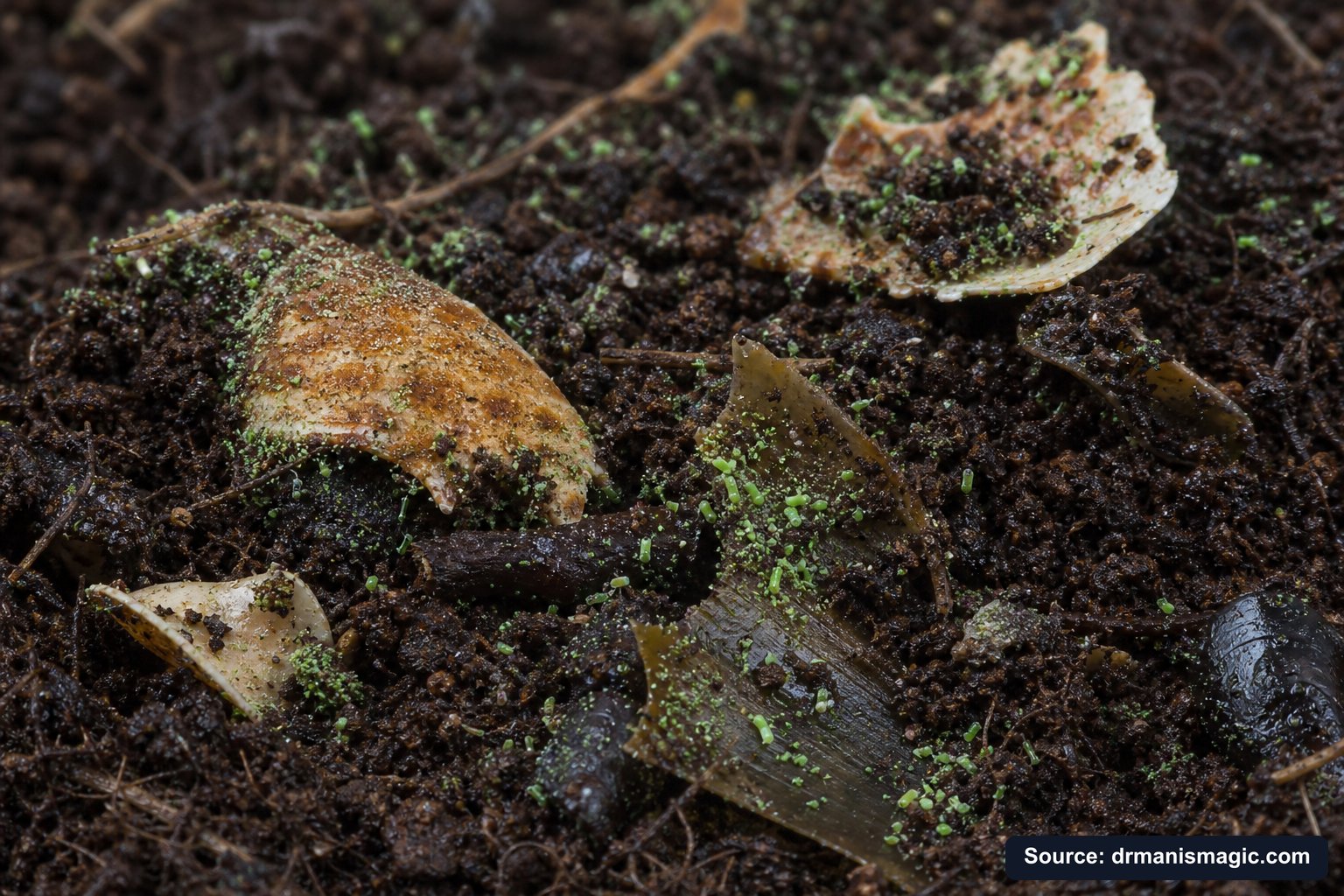Organic fertilizer feeding soil microbes around plant roots