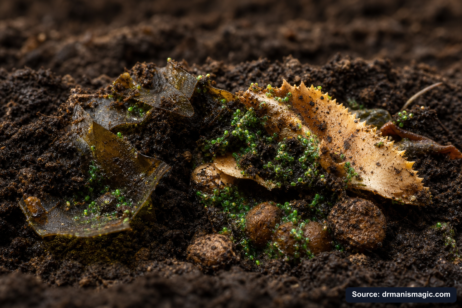Organic fertilizer feeding soil microbes around plant roots