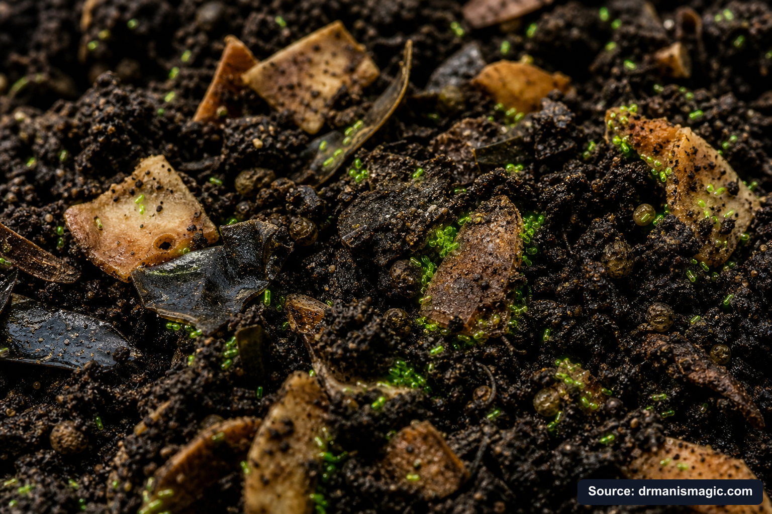 Organic fertilizer feeding soil microbes around plant roots