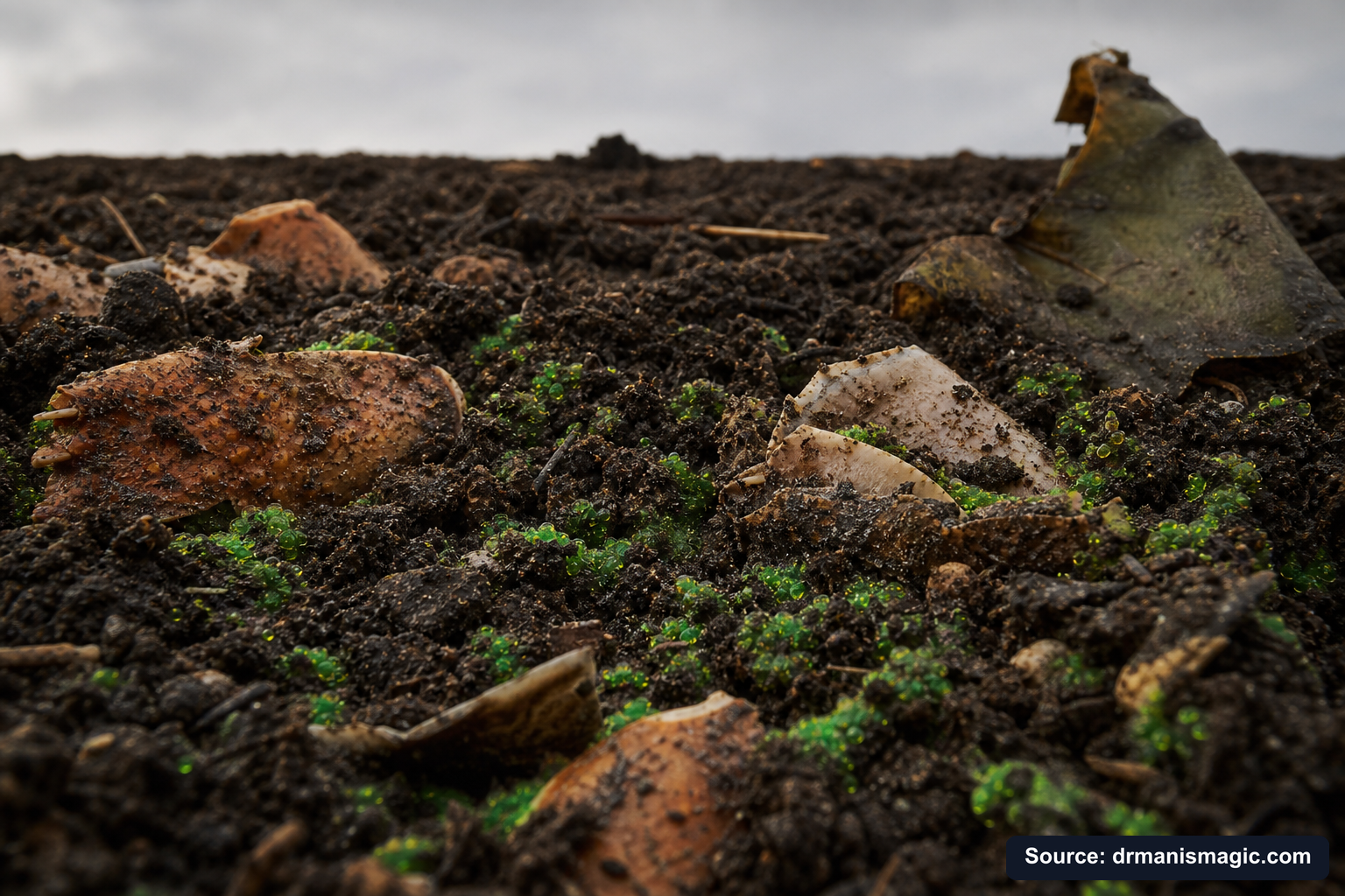 Organic fertilizer feeding soil microbes around plant roots
