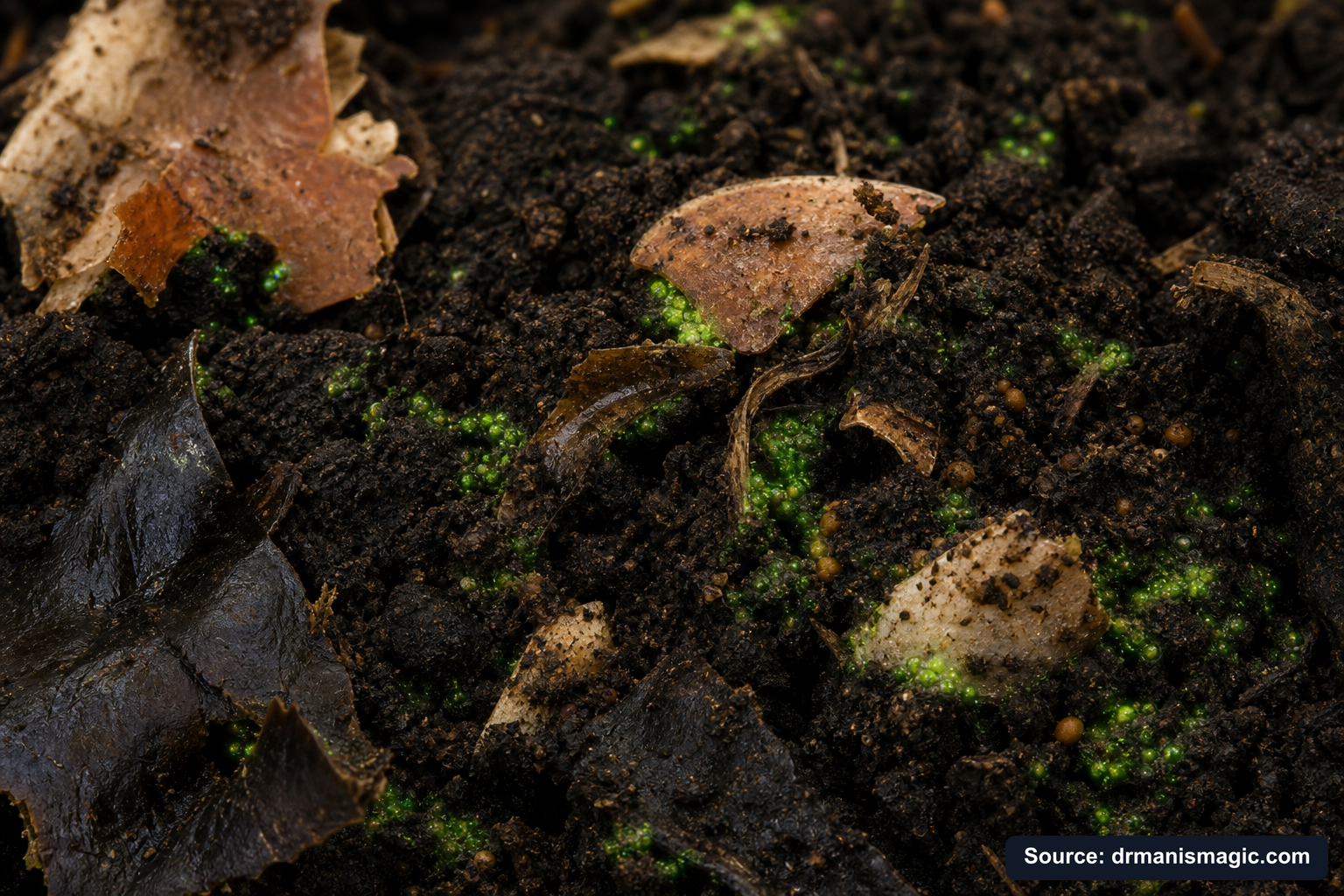 Organic fertilizer feeding soil microbes around plant roots