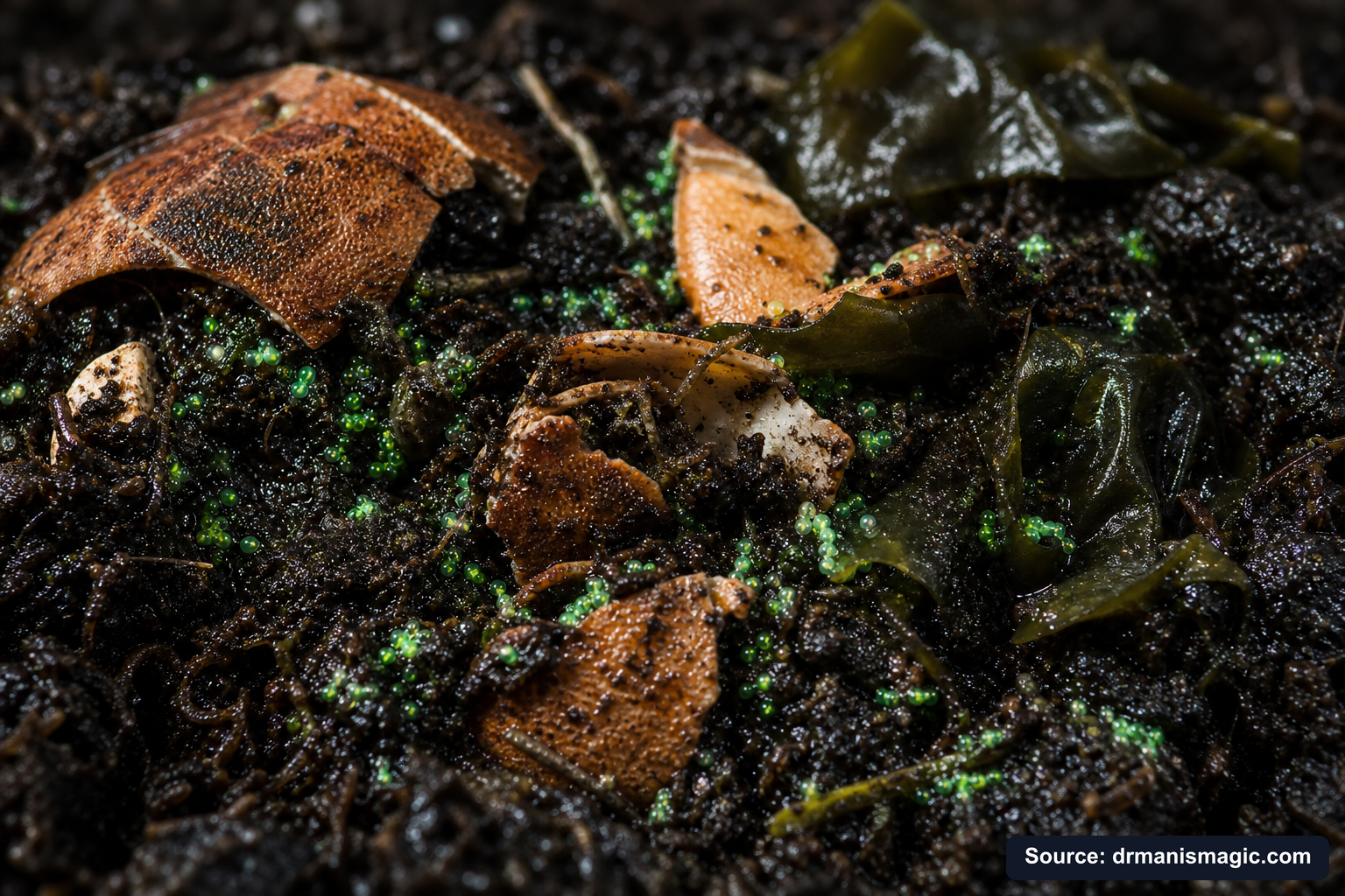 Organic fertilizer feeding soil microbes around plant roots