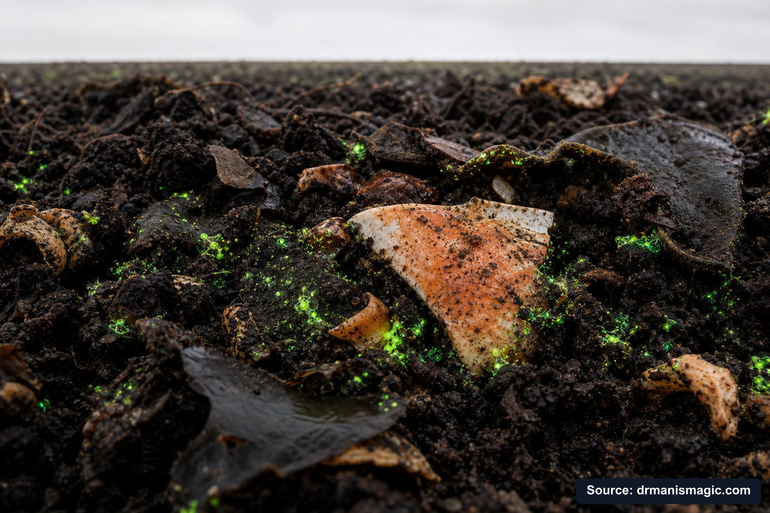Organic fertilizer feeding soil microbes around plant roots