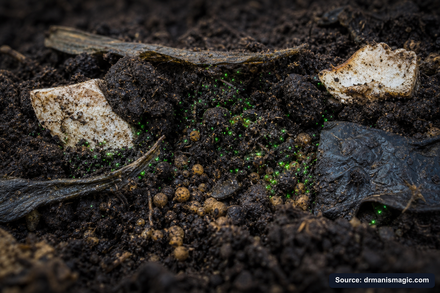 Organic fertilizer feeding soil microbes around plant roots