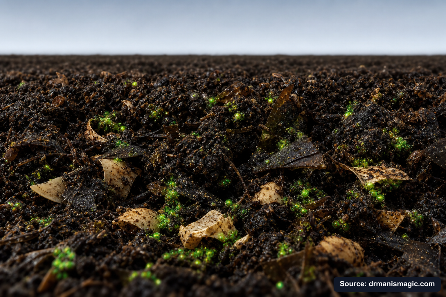 Organic fertilizer feeding soil microbes around plant roots