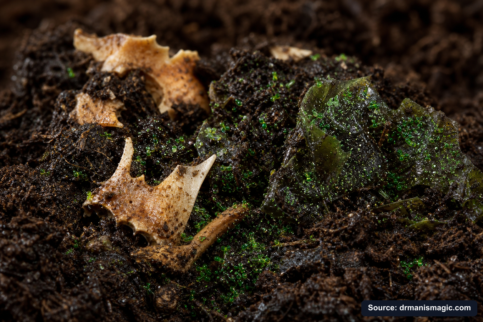 Organic fertilizer feeding soil microbes around plant roots