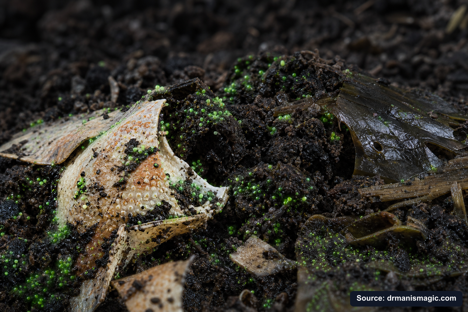 Organic fertilizer feeding soil microbes around plant roots