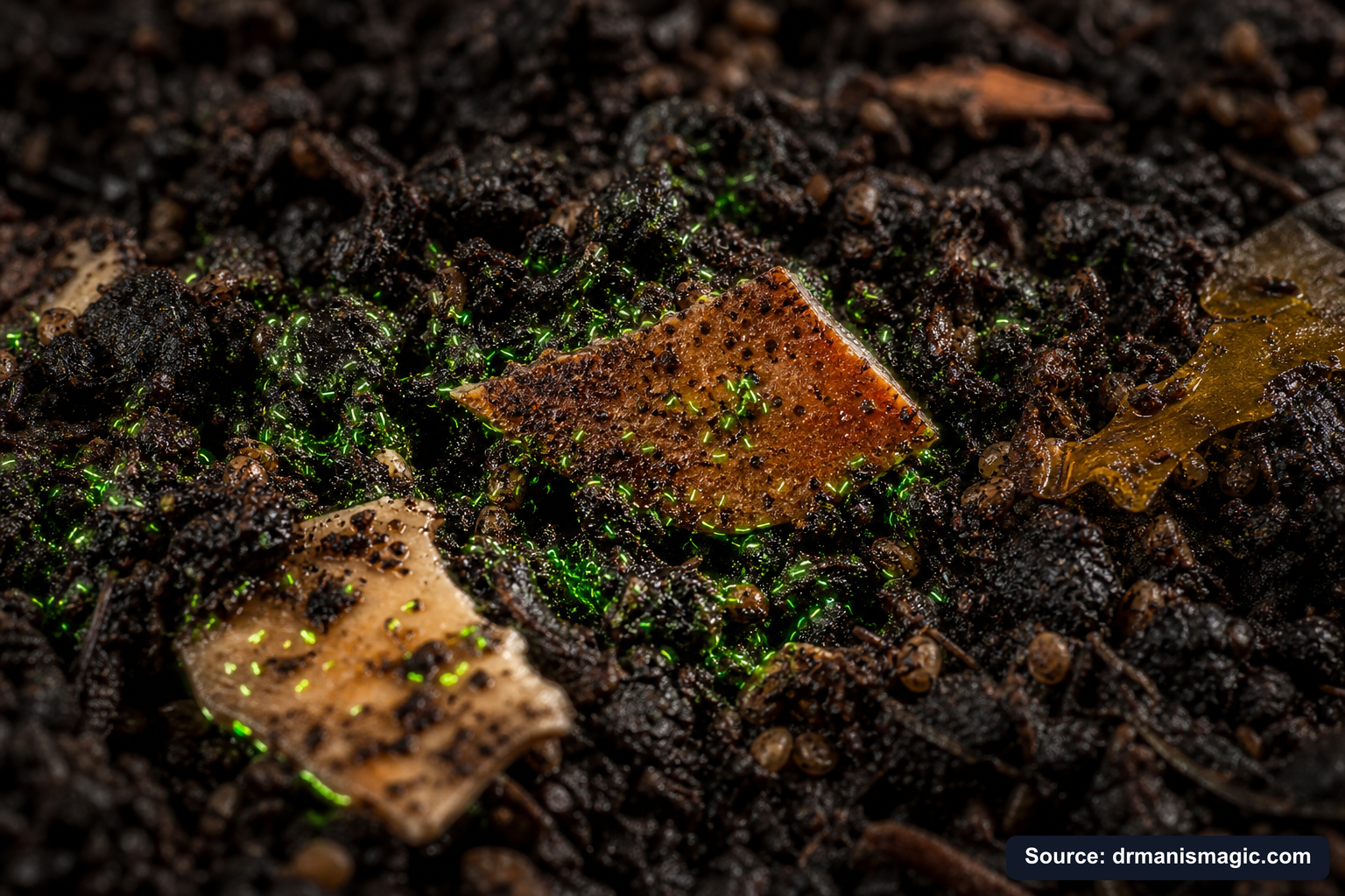 Organic fertilizer feeding soil microbes around plant roots