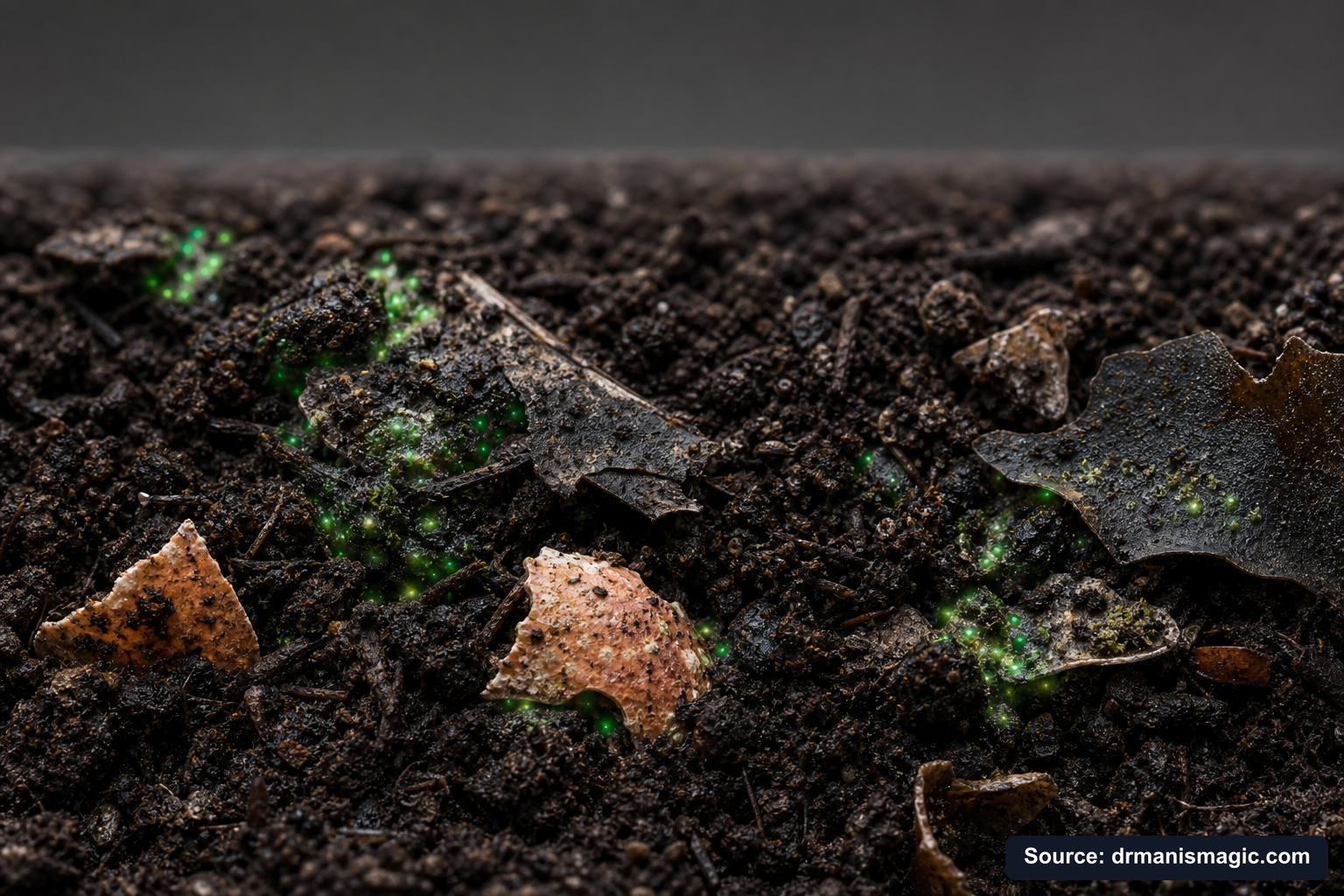 Organic fertilizer feeding soil microbes around plant roots