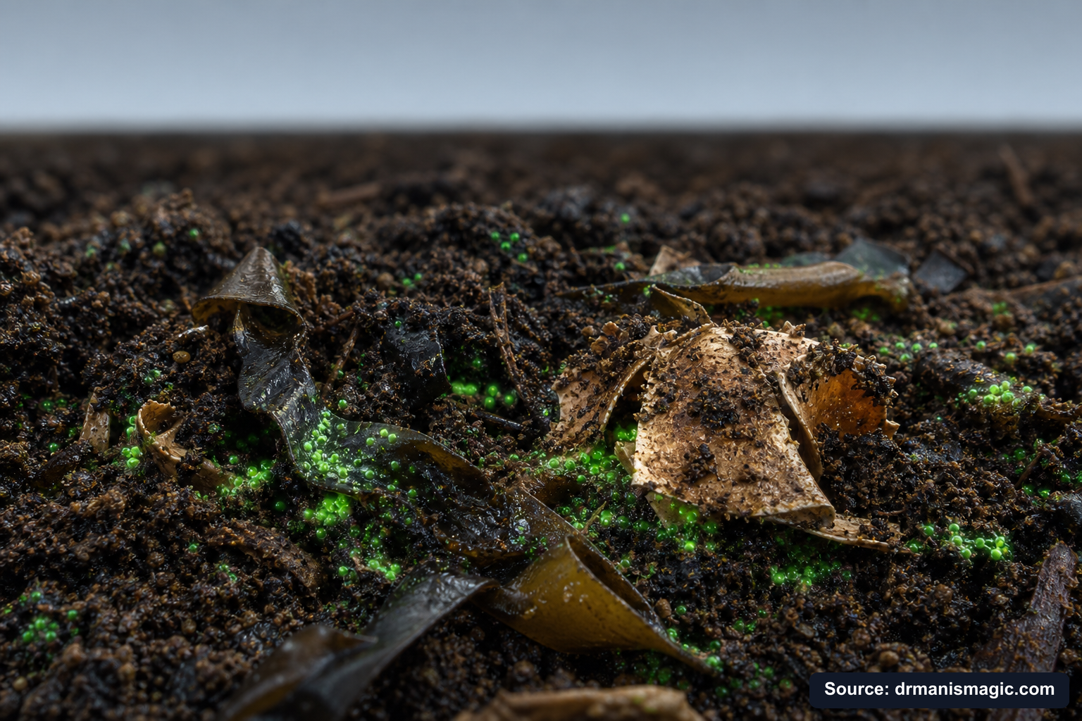 Organic fertilizer feeding soil microbes around plant roots