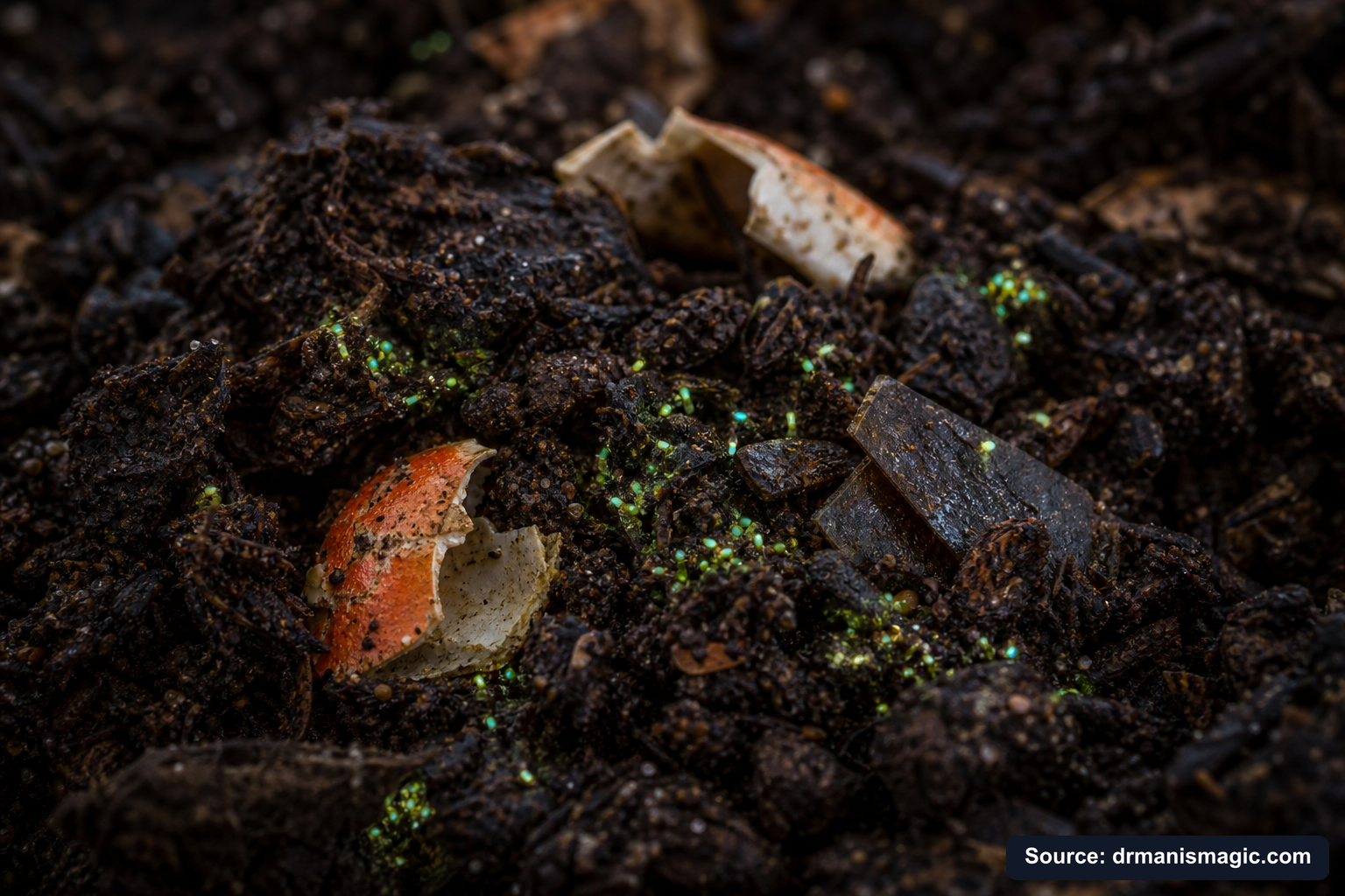 Organic fertilizer feeding soil microbes around plant roots