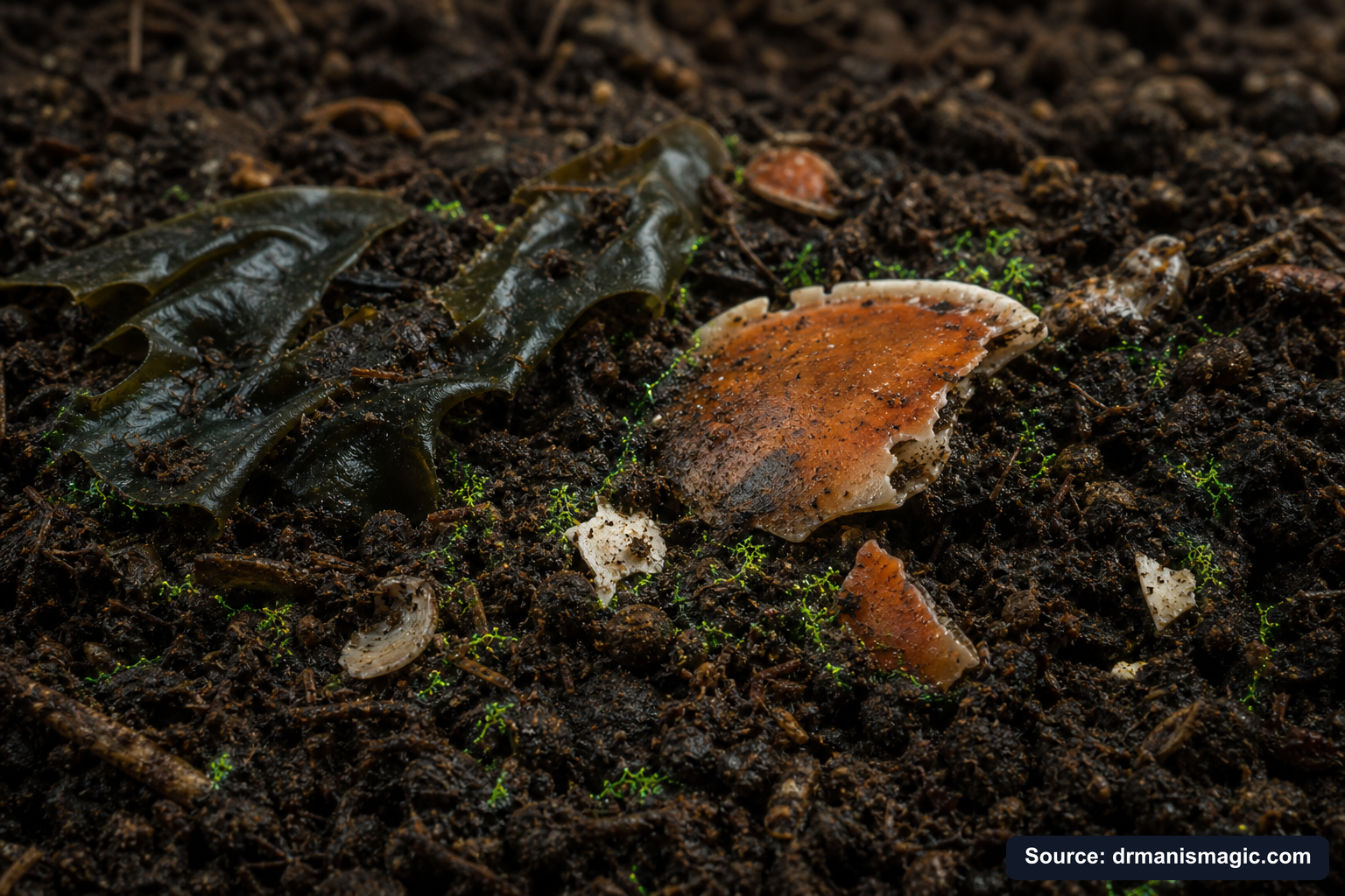 Organic fertilizer feeding soil microbes around plant roots