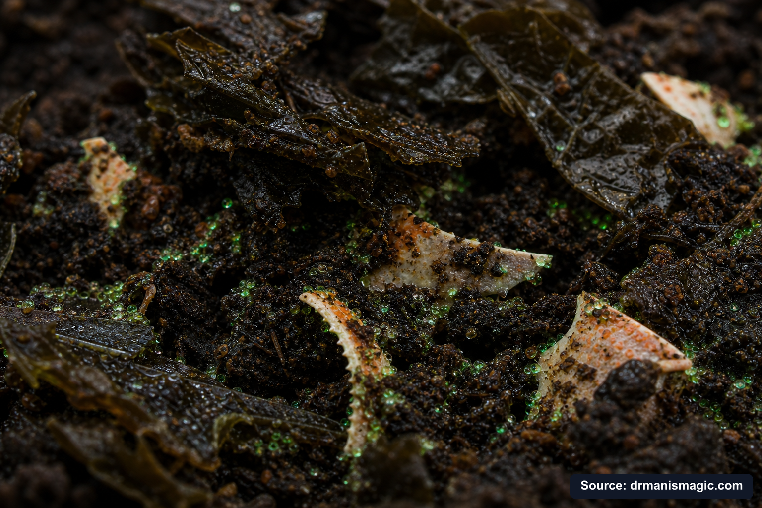 Organic fertilizer feeding soil microbes around plant roots