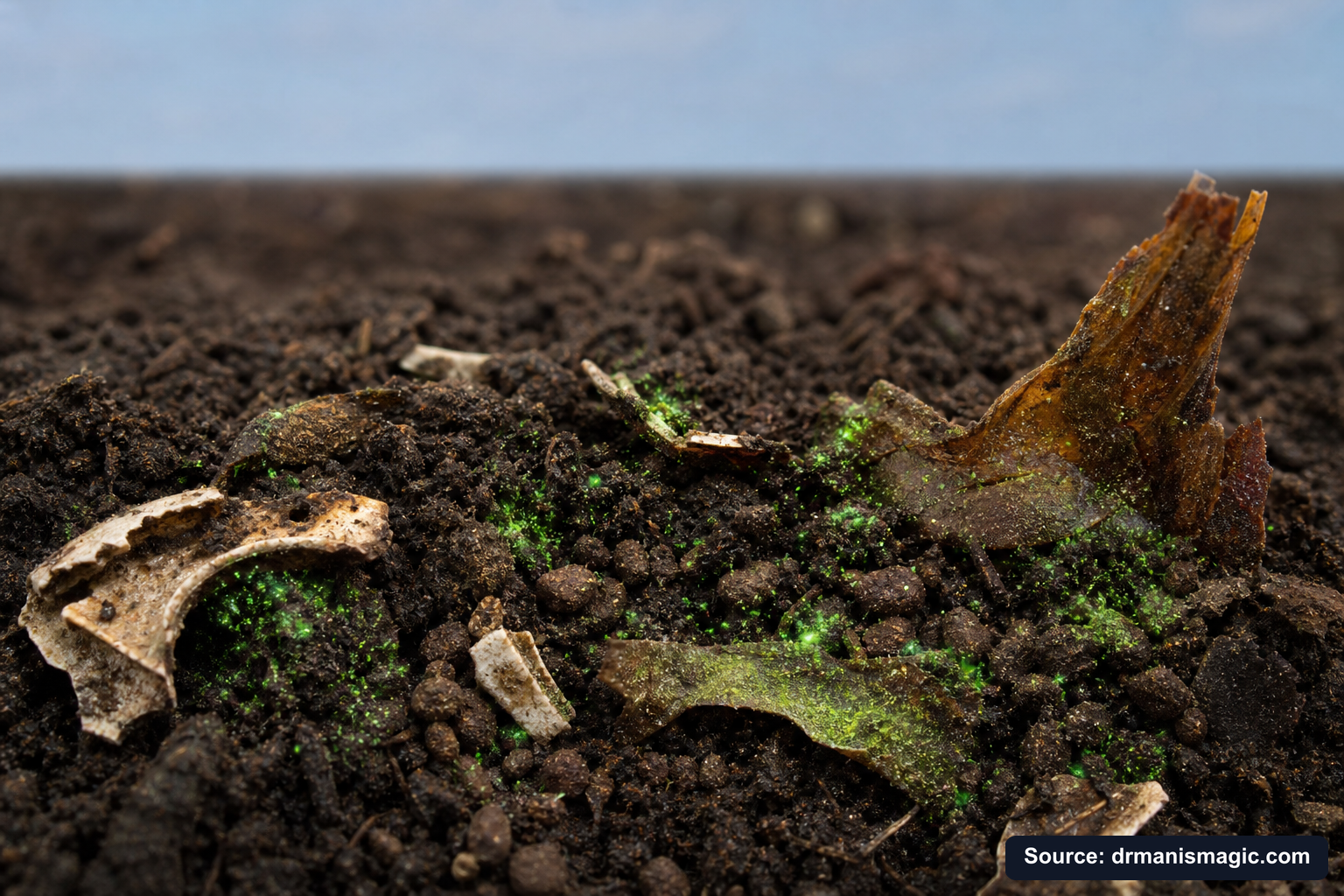 Organic fertilizer feeding soil microbes around plant roots