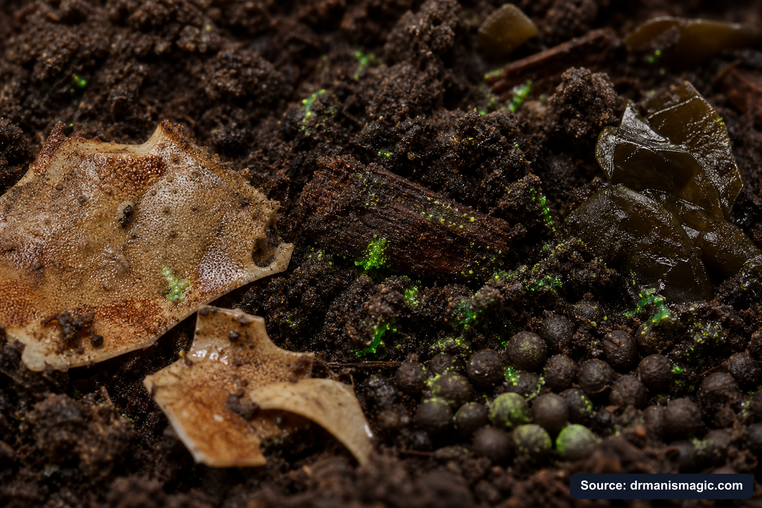 Organic fertilizer feeding soil microbes around plant roots