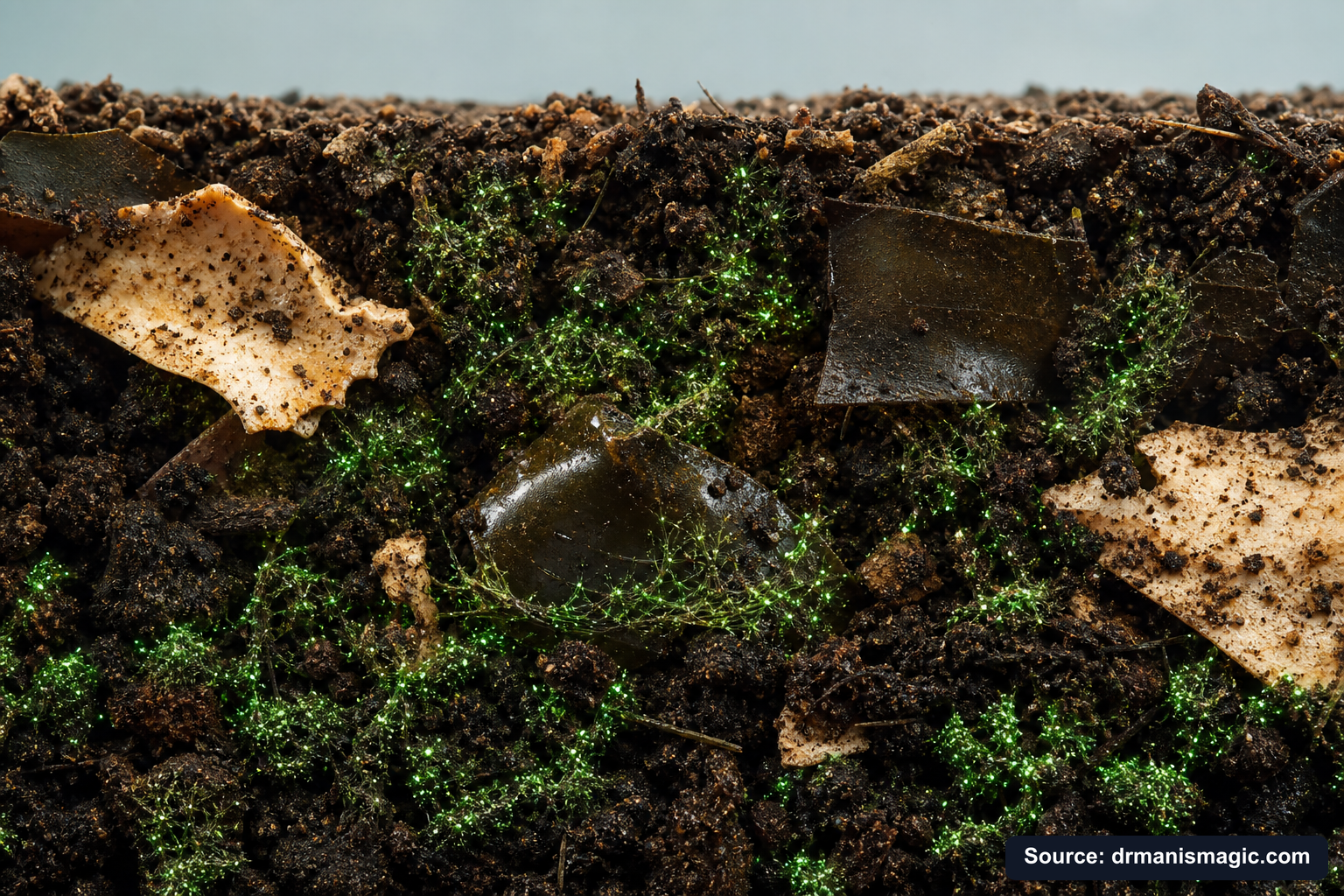 Organic fertilizer feeding soil microbes around plant roots
